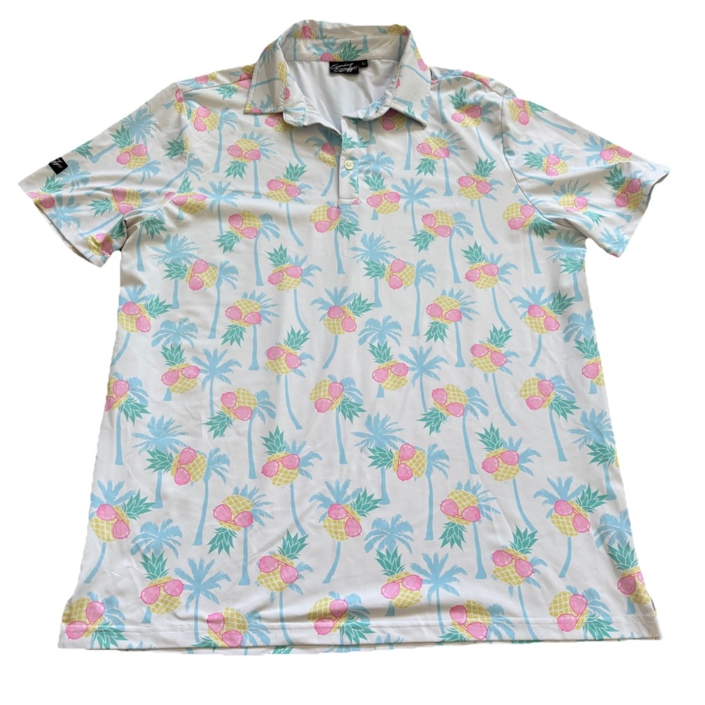 SUNDAY SWAGGER Tropical Print Men's Polo Shirt Size Large Novelty Vacation Fun - Picture 7 of 7